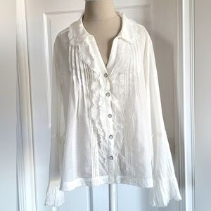 Free People White Ruffled Button-Front Blouse